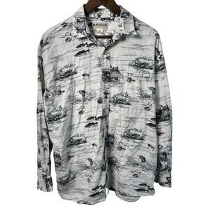 Magellan Sportwear Men Size Large Fish Casual Button Down White Shirt Gorpcore